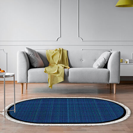 Alanur Home Kaymaz Taban Djt Banyo Mutfak Salon Halı  Trend Saçaklı Oval Dokuma Desen E5007