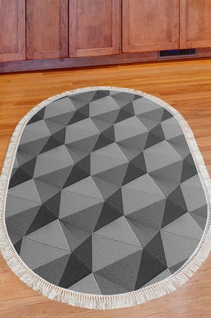 Kaymaz Dijital Mutfak & Salon Halı Trend Saçaklı Oval Geometrik E5010