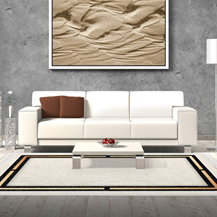 Dekoreko Kaymaz Taban Djt Salon Halısı Star Pamuk Saçaklı Modern F5006