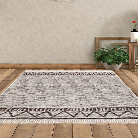 Dekoreko Kaymaz Taban Djt Salon Halısı Yıldız Deri Saçaklı İskandinav F5081