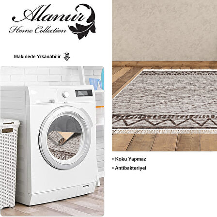 Dekoreko Kaymaz Taban Djt Salon Halısı Yıldız Deri Saçaklı İskandinav F5081