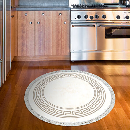 Dekoreko Kaymaz Taban Djt Mutfak Halısı Yıldız Deri Saçaklı Yuvarlak Modern 626M