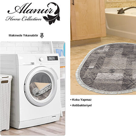 Dekoreko Kaymaz Taban Djt Banyo Halısı Yıldız Deri Saçaklı Oval İskandinav F5132