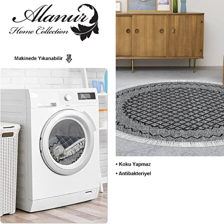 Dekoreko Kaymaz Taban Djt Salon Halısı Star Pamuk Saçaklı Yuvarlak Modern M5001