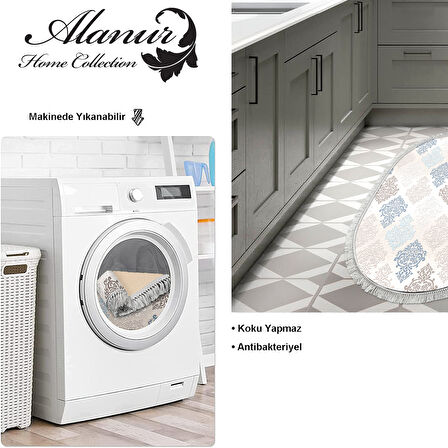 Dekoreko Kaymaz Taban Djt Mutfak Halısı Yıldız Deri Saçaklı Oval Modern 674M