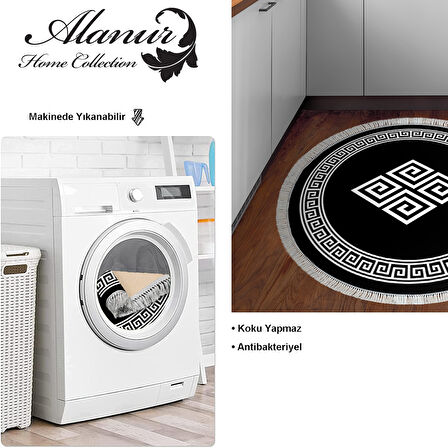 Dekoreko Kaymaz Taban Djt Mutfak Halısı Yıldız Deri Saçaklı Yuvarlak Modern 656M