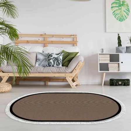 Alanur Home Kaymaz Taban Djt Banyo Mutfak Salon Halı Star Pamuk Saçaklı Oval Dokuma Desen E5001