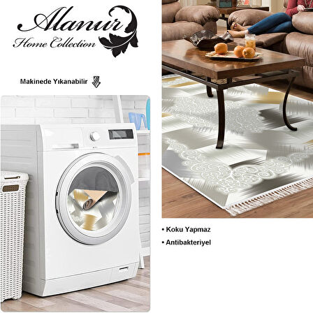 Dekoreko Kaymaz Taban Djt Salon Halısı Yıldız Deri Saçaklı Modern S1030