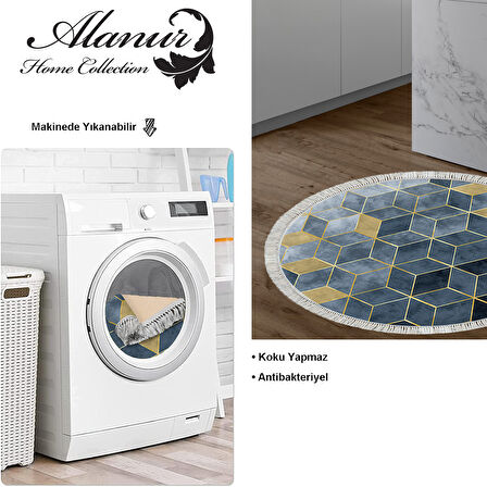 Dekoreko Kaymaz Taban Djt Mutfak Halısı Yıldız Deri Saçaklı Yuvarlak İskandinav 2146M