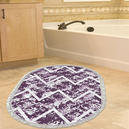 Dekoreko Kaymaz Taban Djt Banyo Halısı Trend Saçaklı Oval İskandinav F5128