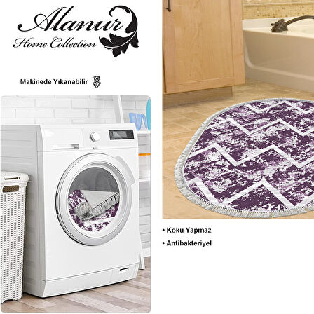 Dekoreko Kaymaz Taban Djt Banyo Halısı Trend Saçaklı Oval İskandinav F5128