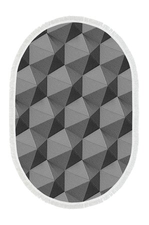 Kaymaz Dijital Mutfak & Salon Halı Star Pamuk Saçaklı Oval Geometrik E5010