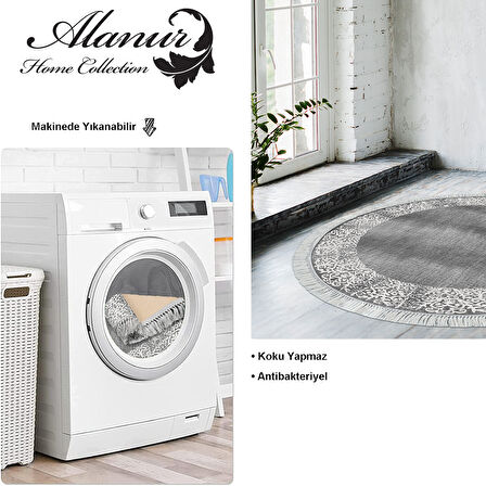 Dekoreko Kaymaz Taban Djt Salon Halısı Yıldız Deri Saçaklı Yuvarlak Modern 1460