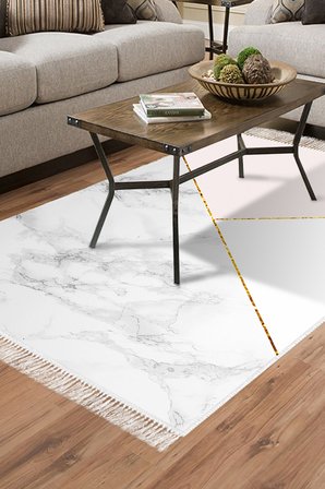 Kaymaz Dijital Mutfak & Salon Halı Star Pamuk Saçaklı Geometrik E5008
