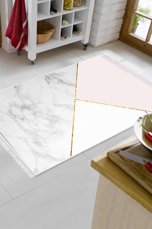 Kaymaz Dijital Mutfak & Salon Halı Star Pamuk Saçaklı Geometrik E5008
