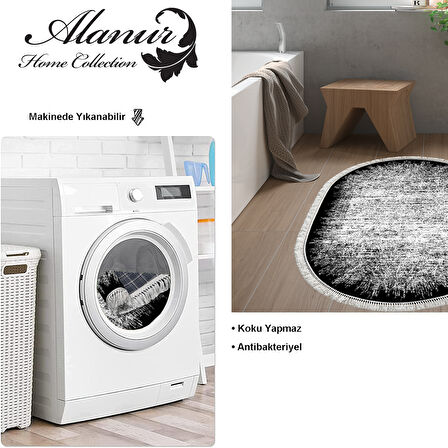 Dekoreko Kaymaz Taban Djt Banyo Halısı Star Pamuk Saçaklı Oval Modern 1342