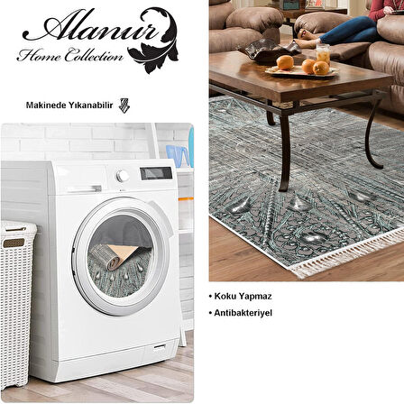 Dekoreko Kaymaz Taban Djt Salon Halısı Yıldız Deri Saçaklı Modern 743