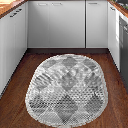 Dekoreko Kaymaz Taban Djt Mutfak Halısı Trend Saçaklı Oval İskandinav F5131