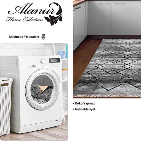 Dekoreko Kaymaz Taban Djt Mutfak Halısı Yıldız Deri Saçaklı Modern M5006