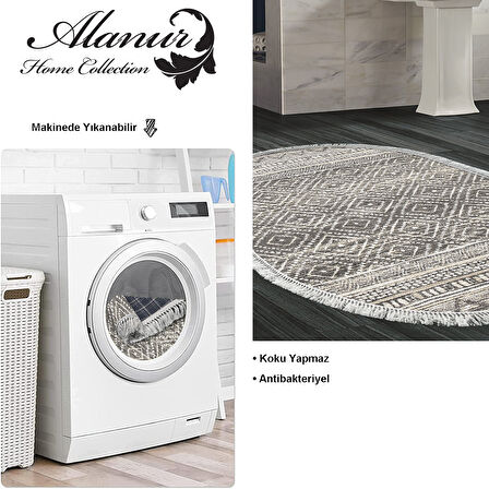 Dekoreko Kaymaz Taban Djt Banyo Halısı Star Pamuk Saçaklı Oval İskandinav F5087