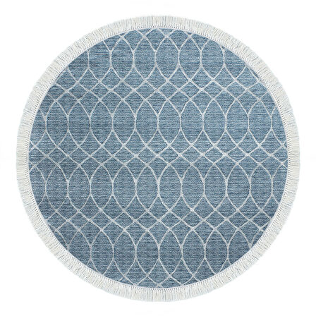 Dekoreko Kaymaz Taban Djt Mutfak Halısı Star Pamuk Saçaklı Yuvarlak İskandinav F5084