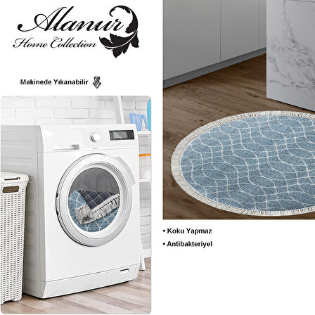 Dekoreko Kaymaz Taban Djt Mutfak Halısı Star Pamuk Saçaklı Yuvarlak İskandinav F5084