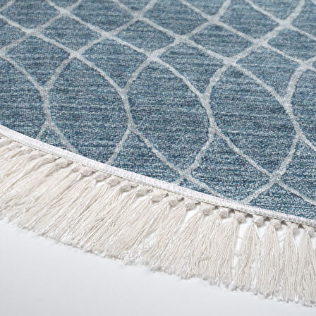 Dekoreko Kaymaz Taban Djt Mutfak Halısı Star Pamuk Saçaklı Yuvarlak İskandinav F5084