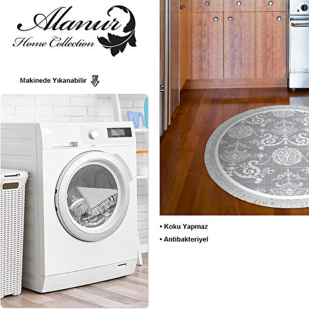 Dekoreko Kaymaz Taban Djt Mutfak Halısı Trend Saçaklı Yuvarlak Modern 1861M