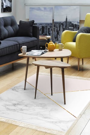 Kaymaz Dijital Mutfak & Salon Halı Trend Saçaklı Geometrik E5008