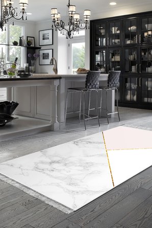 Kaymaz Dijital Mutfak & Salon Halı Trend Saçaklı Geometrik E5008