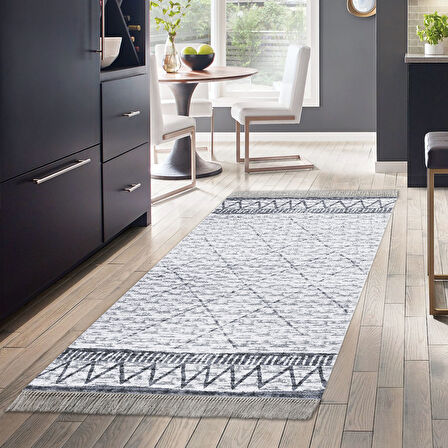 Dekoreko Kaymaz Taban Djt Mutfak Halısı Yıldız Deri Saçaklı İskandinav F5081