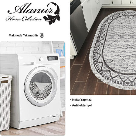 Dekoreko Kaymaz Taban Djt Mutfak Halısı Trend Saçaklı Oval İskandinav F5081