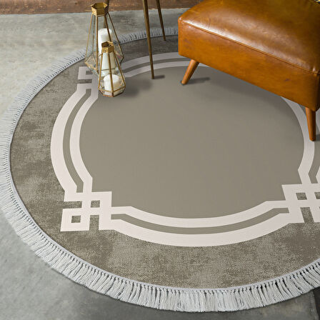 Dekoreko Kaymaz Taban Djt Salon Halısı Yıldız Deri Saçaklı Yuvarlak Modern 657M