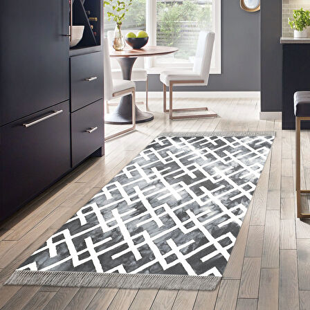 Dekoreko Kaymaz Taban Djt Mutfak Halısı Star Pamuk Saçaklı İskandinav S5039