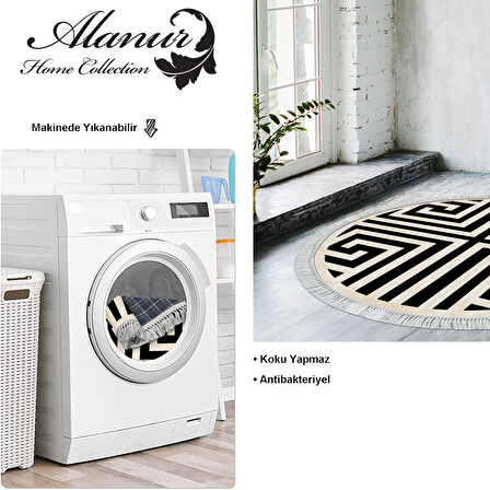 Dekoreko Kaymaz Taban Djt Salon Halısı Star Pamuk Saçaklı Yuvarlak Modern 658M