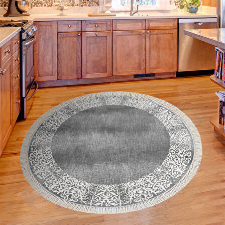 Dekoreko Kaymaz Taban Djt Mutfak Halısı Yıldız Deri Saçaklı Yuvarlak Modern 1460