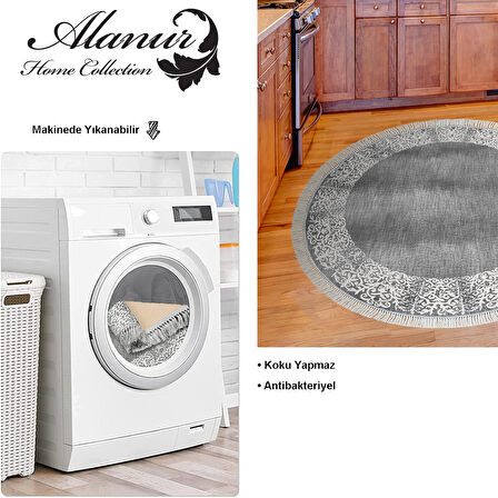 Dekoreko Kaymaz Taban Djt Mutfak Halısı Yıldız Deri Saçaklı Yuvarlak Modern 1460