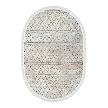 Dekoreko Kaymaz Taban Djt Mutfak Halısı Star Pamuk Saçaklı Oval İskandinav F5079