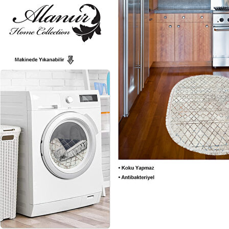 Dekoreko Kaymaz Taban Djt Mutfak Halısı Star Pamuk Saçaklı Oval İskandinav F5079