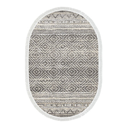 Dekoreko Kaymaz Taban Djt Salon Halısı Trend Saçaklı Oval İskandinav F5087