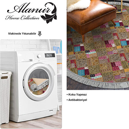 Dekoreko Kaymaz Taban Djt Salon Halısı Yıldız Deri Saçaklı Yuvarlak Modern 2155M