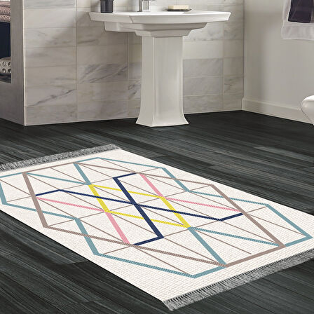 Dekoreko Kaymaz Taban Djt Banyo Halısı Yıldız Deri Saçaklı Modern P1525