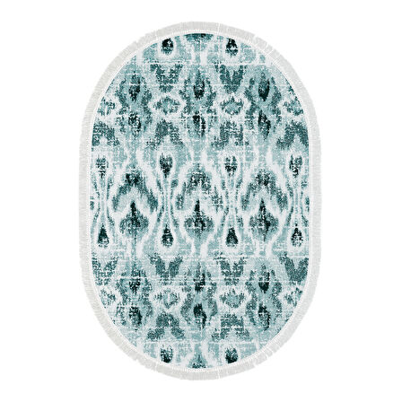 Dekoreko Kaymaz Taban Djt Mutfak Halısı Yıldız Deri Saçaklı Oval İskandinav F5136