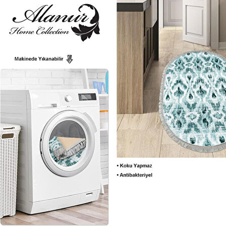 Dekoreko Kaymaz Taban Djt Mutfak Halısı Yıldız Deri Saçaklı Oval İskandinav F5136