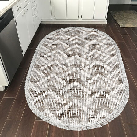 Dekoreko Kaymaz Taban Djt Mutfak Halısı Trend Saçaklı Oval İskandinav F5124