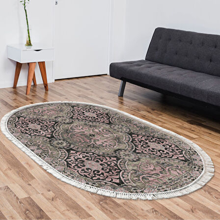Dekoreko Kaymaz Taban Djt Salon Halısı Trend Saçaklı Oval Modern 659M
