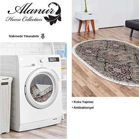 Dekoreko Kaymaz Taban Djt Salon Halısı Trend Saçaklı Oval Modern 659M