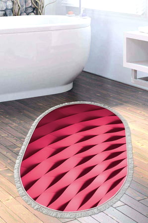 Kaymaz Dijital Mutfak & Salon Halı Star Pamuk Saçaklı Oval Geometrik E5017
