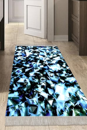 Kaymaz Dijital Mutfak & Salon Halı Trend Saçaklı Geometrik E5012