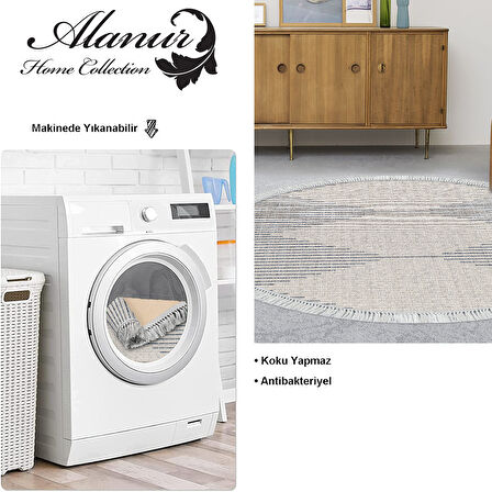 Dekoreko Kaymaz Taban Djt Salon Halısı Yıldız Deri Saçaklı Yuvarlak İskandinav F5085